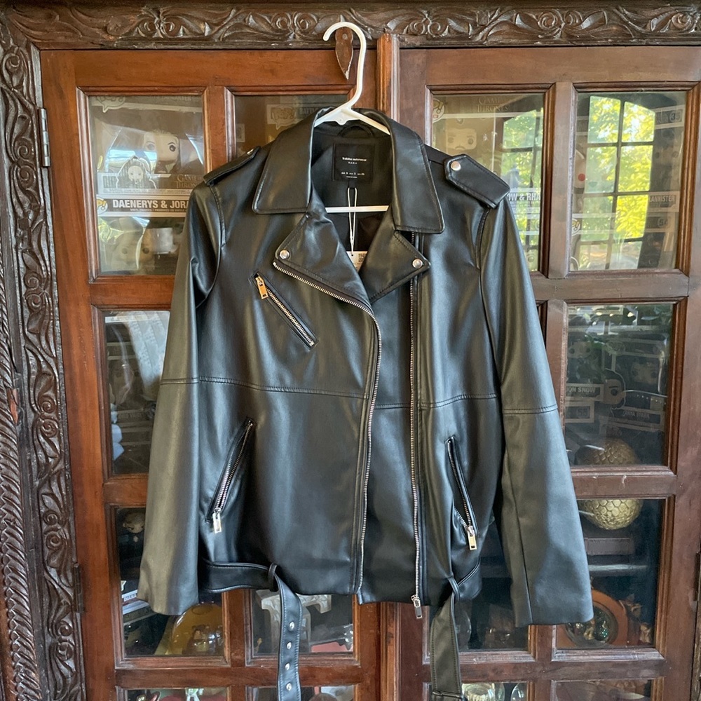 Zara Leather Jacket/Biker Jacket: - image 1